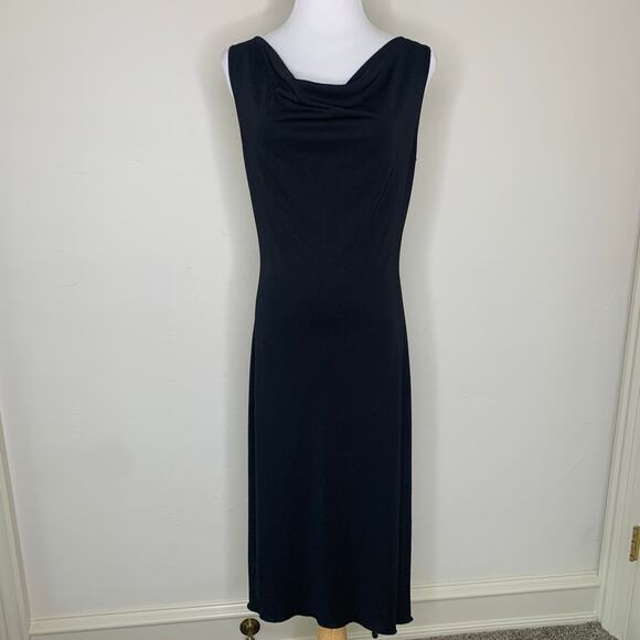 Vintage Dresses & Skirts - French Curve Black Draped Neck Back V Neck Sz Large